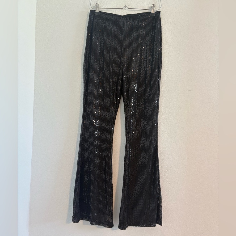 Black Sequin Flare Pants - Picture 6 of 10